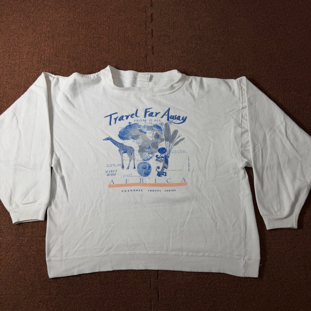 Vintage 1989 Cherokee Travel Series Africa Sweatshirt White‎ Cotton 80s Graphic